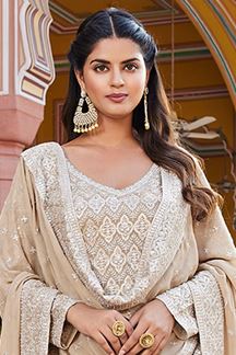 Picture of Bollywood Beige Designer Palazzo Suit for Wedding and Festivals