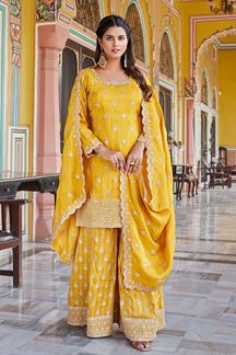 Picture of Mesmerizing Yellow Designer Palazzo Suit for Haldi and Wedding