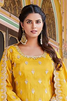 Picture of Mesmerizing Yellow Designer Palazzo Suit for Haldi and Wedding