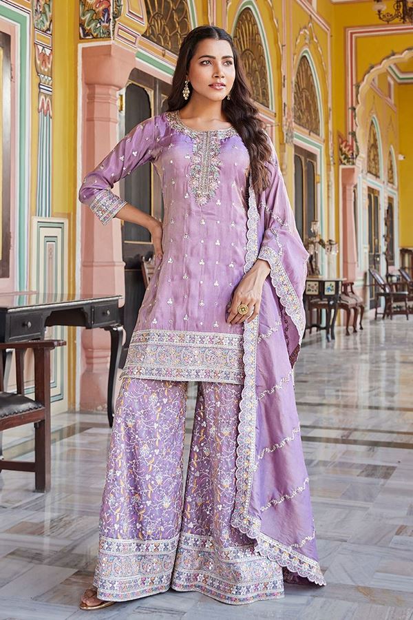 Picture of Striking Lavender Designer Palazzo Suit for Engagement, Reception, Party and Festivals