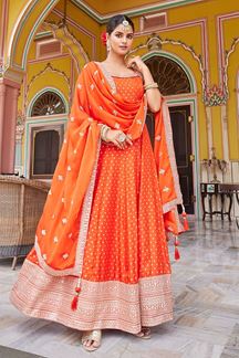 Picture of Pretty Orange Georgette Designer Anarkali Suit for Wedding, Reception, Party, and Festivals