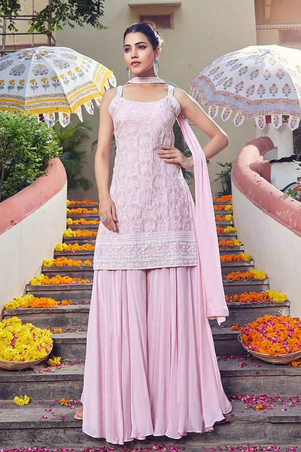 Picture of Surreal Light Pink Designer Palazzo Suit for Engagement, Party and Festivals