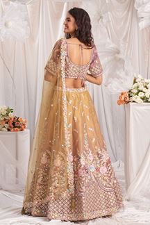 Picture of Exuberant Rose Gold and Mustard Shaded Designer Bridal Lehenga Choli for Wedding and Reception