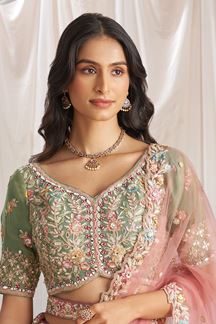 Picture of Captivating Sea Green and Pink Shaded Designer Lehenga Choli for Wedding and Reception