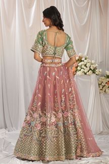 Picture of Captivating Sea Green and Pink Shaded Designer Lehenga Choli for Wedding and Reception