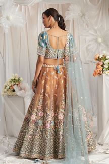 Picture of Marvelous Turquoise Blue and Rose Gold Shaded Designer Lehenga Choli for Wedding and Reception