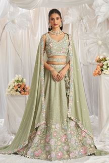 Picture of Trendy Lime Green Designer Indo-Western Lehenga Choli for Engagement and Reception