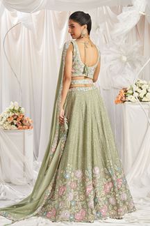 Picture of Trendy Lime Green Designer Indo-Western Lehenga Choli for Engagement and Reception