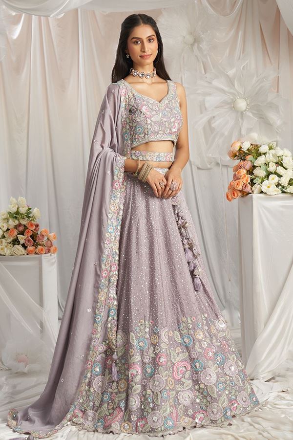 Picture of Appealing Mauve Designer Indo-Western Lehenga Choli for Engagement and Reception