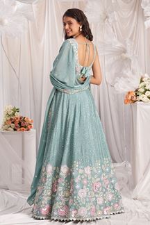 Picture of Divine Sea Green Designer Indo-Western Lehenga Choli for Engagement and Reception