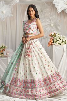 Picture of Gorgeous Cream Designer Indo-Western Lehenga Choli for Party, Engagement and Reception