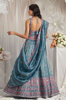 Picture of Impressive Teal Designer Indo-Western Lehenga Choli for Engagement and Reception