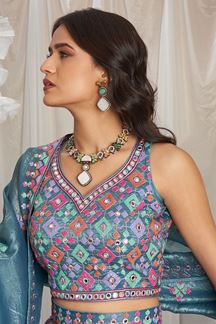 Picture of Impressive Teal Designer Indo-Western Lehenga Choli for Engagement and Reception