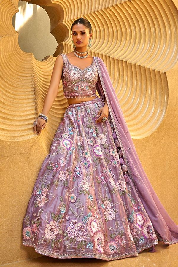 Picture of Magnificent Lavender Designer Indo-Western Lehenga Choli for Engagement and Reception