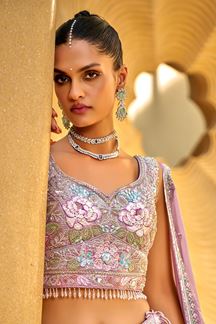 Picture of Magnificent Lavender Designer Indo-Western Lehenga Choli for Engagement and Reception