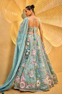 Picture of Artistic Sea Green Designer Indo-Western Lehenga Choli for Engagement and Reception