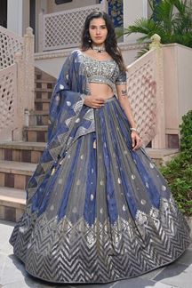 Picture of Breathtaking Blue and Grey Designer Lehenga Choli for Sangeet and Reception