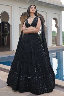 Picture of Charismatic Black Designer Indo-Western Lehenga Choli for Party and Sangeet