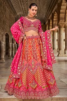 Picture of Breathtaking Orange and Pink Designer Bridal Lehenga Choli for Wedding and Reception