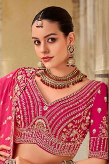 Picture of Breathtaking Orange and Pink Designer Bridal Lehenga Choli for Wedding and Reception