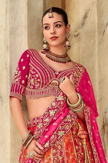 Picture of Breathtaking Orange and Pink Designer Bridal Lehenga Choli for Wedding and Reception