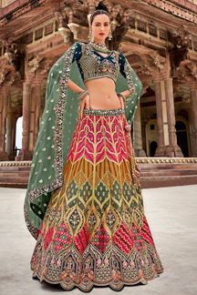 Picture of Ethnic Pink and Green Designer Bridal Lehenga Choli for Wedding and Reception