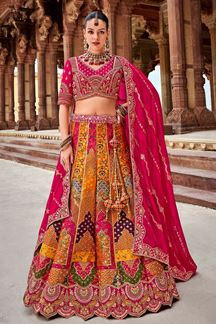 Picture of Spectacular Orange and Pink Designer Bridal Lehenga Choli for Wedding and Reception 