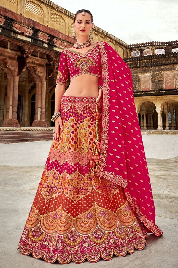 Picture of Outstanding Orange and Pink Designer Bridal Lehenga Choli for Wedding and Reception