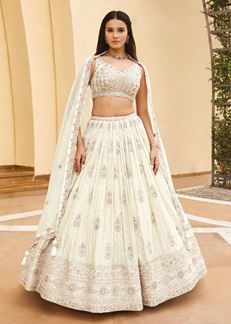 Picture of Classy Off-White Designer Indo-Western Lehenga Choli for Engagement and Reception