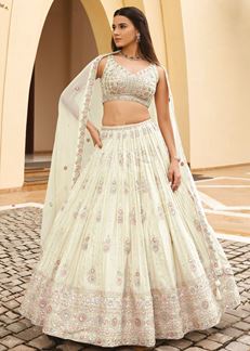 Picture of Classy Off-White Designer Indo-Western Lehenga Choli for Engagement and Reception