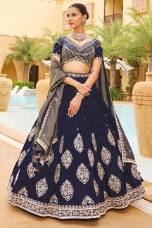 Picture of Exuberant Navy Blue Designer Wedding Lehenga Choli for Wedding and Sangeet 