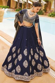 Picture of Exuberant Navy Blue Designer Wedding Lehenga Choli for Wedding and Sangeet 