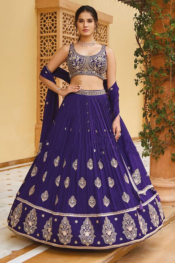 Picture of Pretty Purple Designer Indo-Western Lehenga Choli for Engagement and Wedding