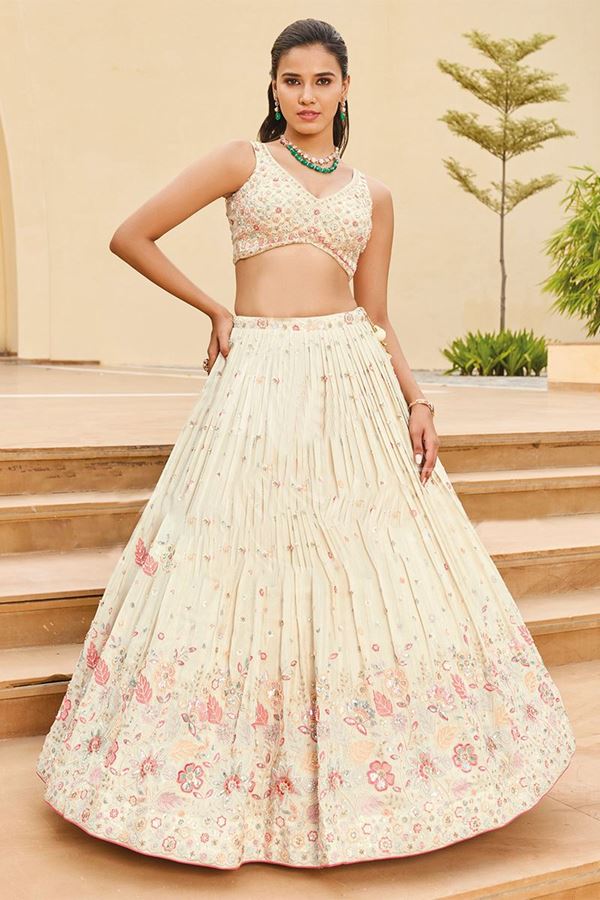 Picture of Surreal Off-White Designer Indo-Western Lehenga Choli for Engagement and Reception