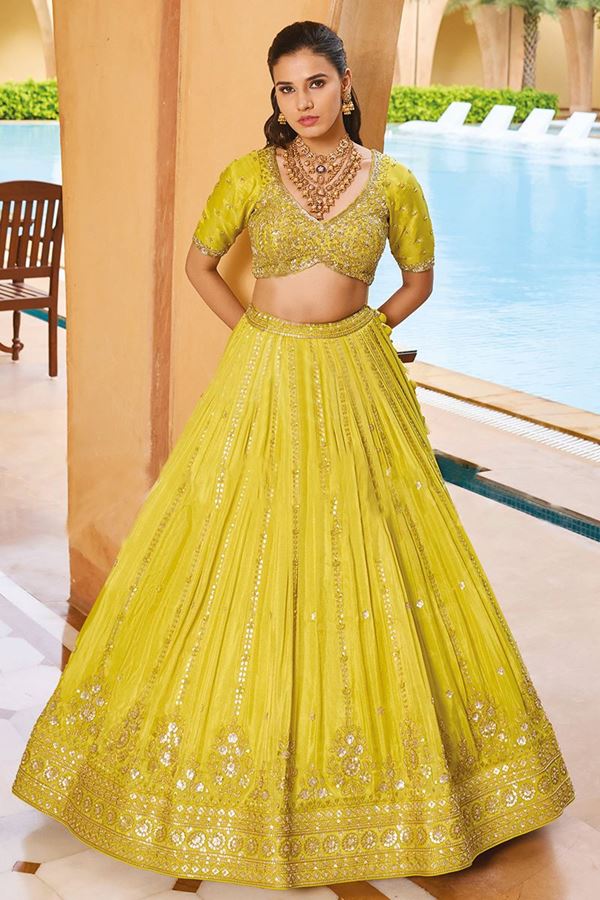 Picture of Stunning Lemon Yellow Designer Lehenga Choli for Haldi and Wedding 