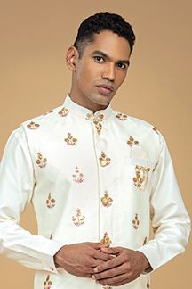 Picture of Artistic Cream Designer Kurta Jacket set for Engagement and Wedding