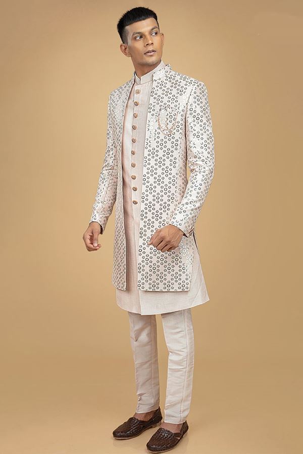 Picture of Awesome Peach Designer Men’s Indowestern Sherwani for Engagement and Wedding 