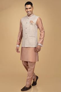 Picture of Exuberant Beige Designer Kurta Jacket Set for Engagement and Wedding 