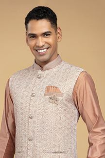 Picture of Exuberant Beige Designer Kurta Jacket Set for Engagement and Wedding 