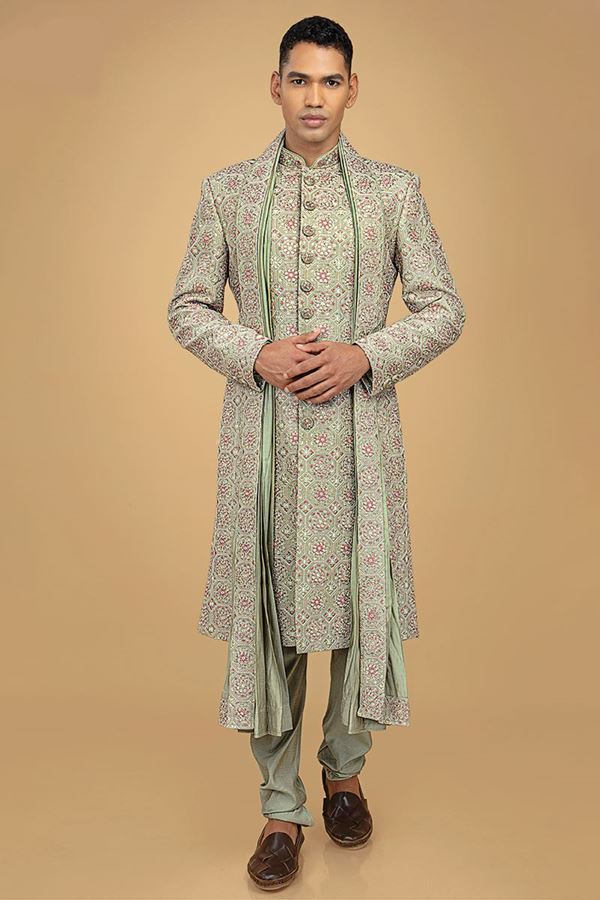 Picture of Marvelous Sea Green Designer Groom’s Sherwani for Wedding and Reception