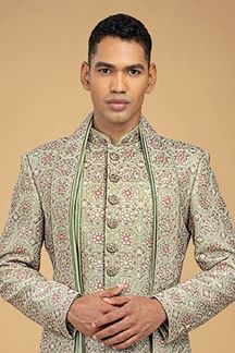 Picture of Marvelous Sea Green Designer Groom’s Sherwani for Wedding and Reception