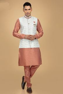 Picture of Enticing Brown Designer Kurta Jacket Set for Engagement and Wedding