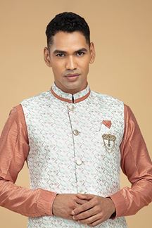 Picture of Enticing Brown Designer Kurta Jacket Set for Engagement and Wedding