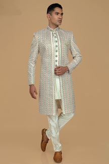 Picture of Fancy Cream Designer Men’s Sherwani for Engagement, and Wedding 