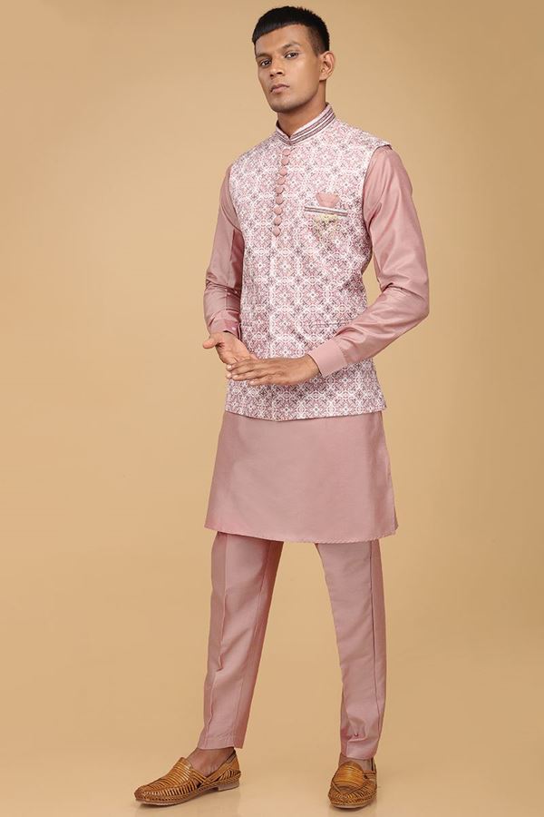 Picture of Splendid Peach Designer Kurta Jacket Set for Engagement and Wedding