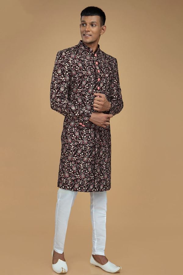 Picture of Elegant Black Designer Sherwani for Sangeet and Reception