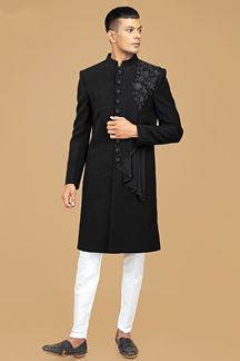 Picture of Dashing Black Designer Indowestern Sherwani for Sangeet and Reception