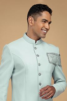 Picture of Delightful Sky Blue Designer Indo-Western Sherwani for Wedding and Engagement