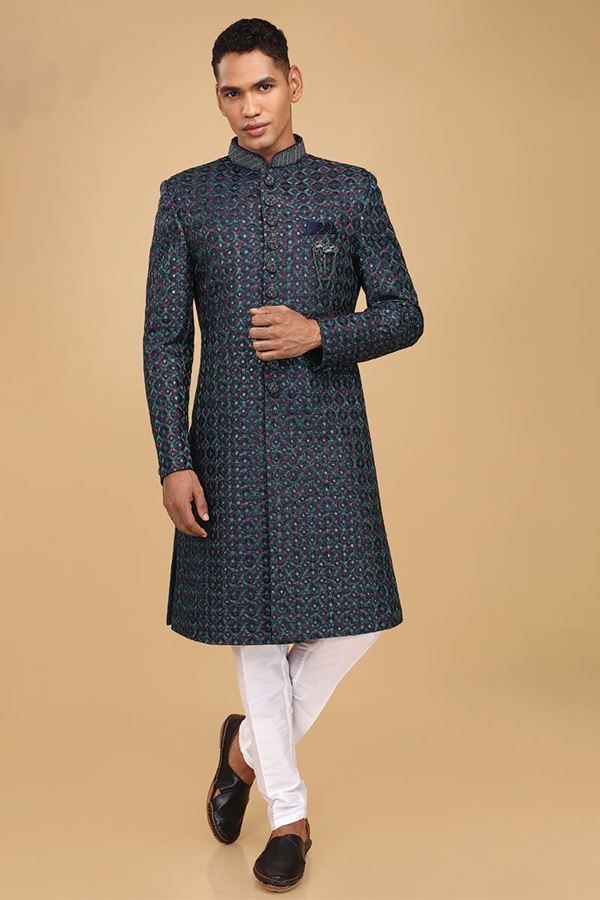 Picture of Attractive Blue Designer Sherwani for Sangeet and Reception