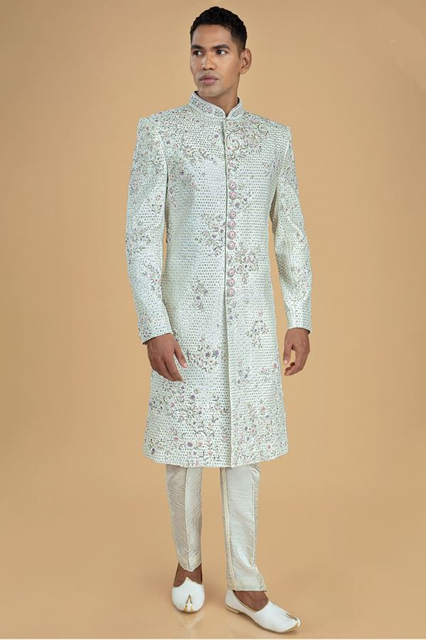 Picture of Impressive Sky Blue Designer Sherwani for Wedding and Engagement